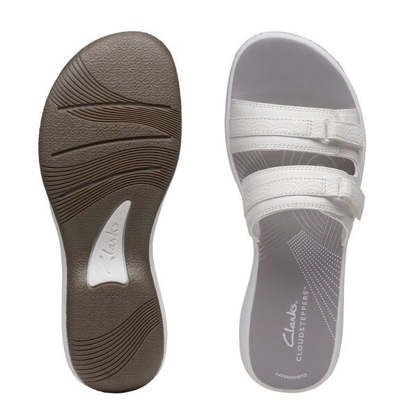 Clarks® Cloudsteppers Breeze Piper Women's Slide Sandals Gray and White - Picture 1 of 8